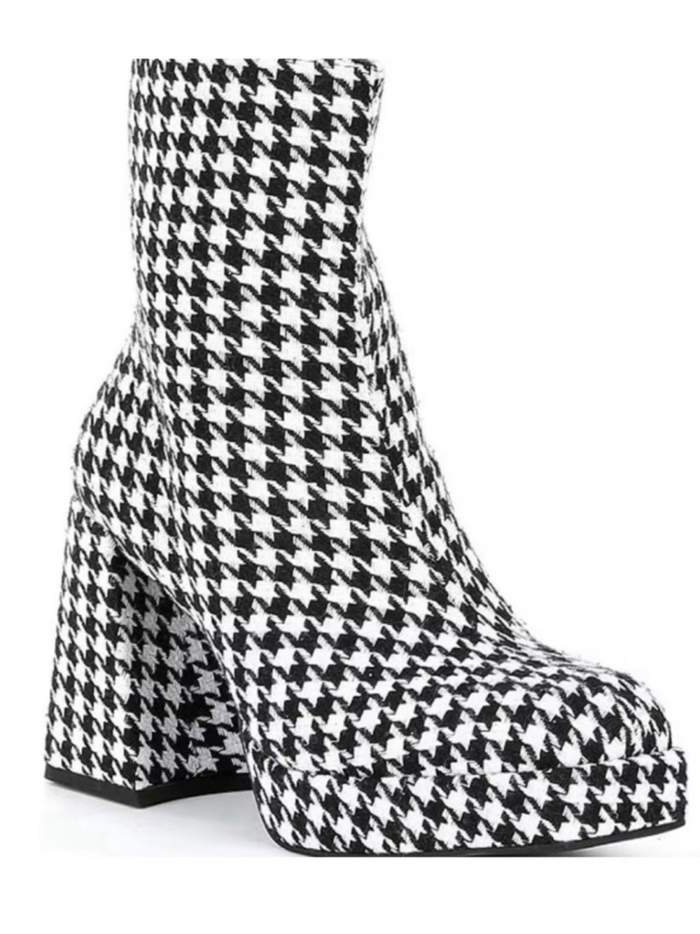 Gianni Bini Booties Houndstooth Fabric Black White Square Toe Block Heel New 7 - Picture 2 of 12